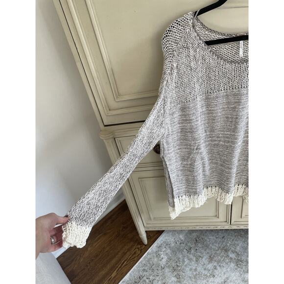 NWT Free People Oversized Knit Sweater Brown Cream Size Medium Cotton Side Slit - Picture 4 of 9